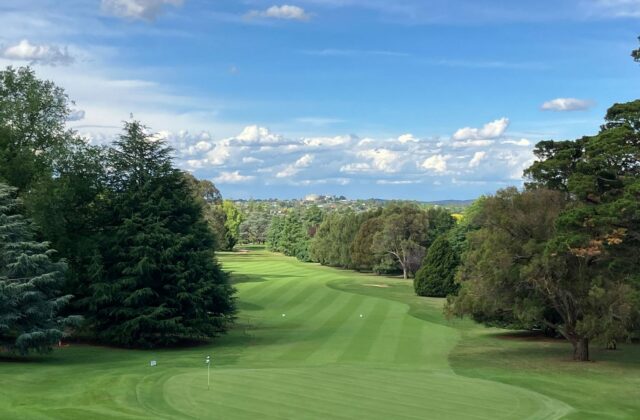 Fairway lined with trees on a country course in New South Wales.