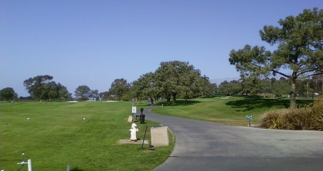 Fairway and coastline at Torrey Pines Golf Course, La Jolla, California.