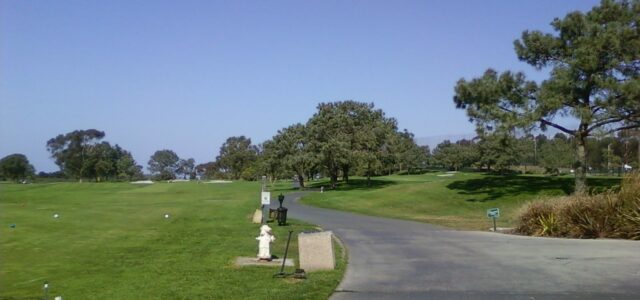 Fairway and coastline at Torrey Pines Golf Course, La Jolla, California.