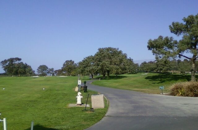 Fairway and coastline at Torrey Pines Golf Course, La Jolla, California.