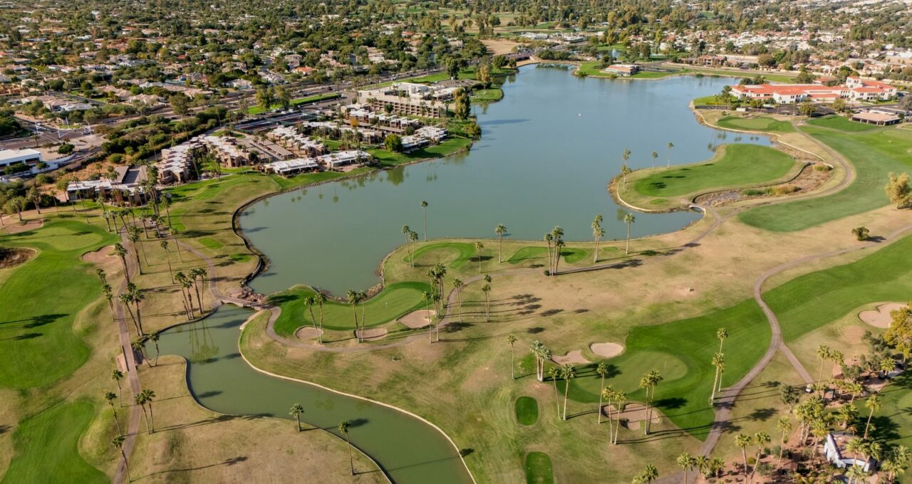 Desert golf course and lake at McCormick Ranch, Scottsdale, Arizona.