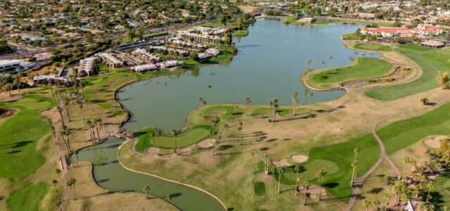 Desert golf course and lake at McCormick Ranch, Scottsdale, Arizona.