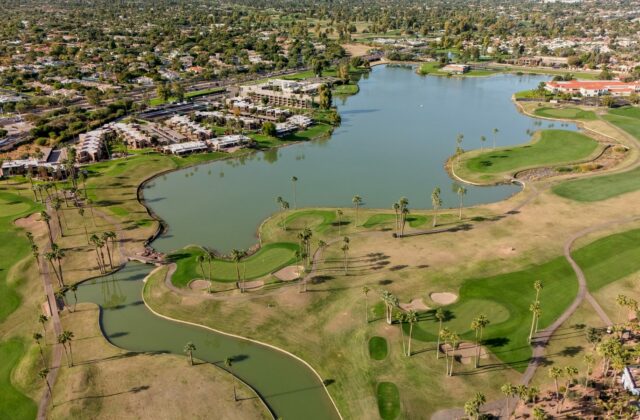 Desert golf course and lake at McCormick Ranch, Scottsdale, Arizona.