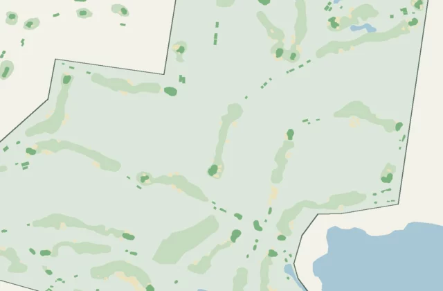 Layout of 13th Beach Golf Links from OpenStreetMap survey data (ODbL licence).