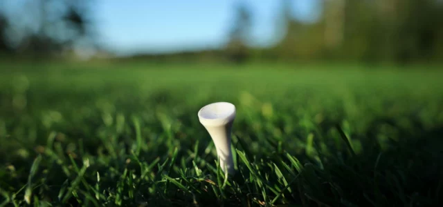 Tee peg pushed into close-cut grass