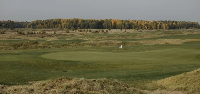 White flag on a green seen from down the hole