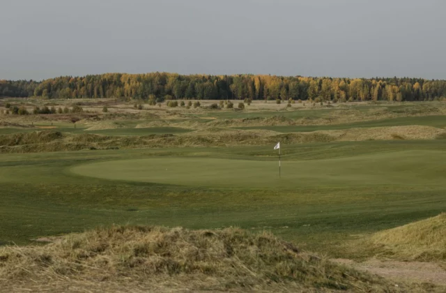 White flag on a green seen from down the hole