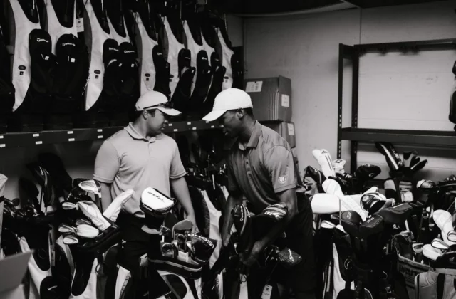 Clubhouse bag room, in black and white