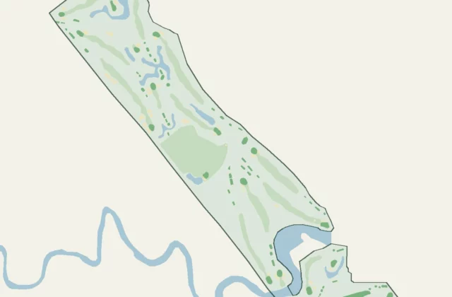 Plan de Golf Saint-Prime sur le lac d’après les relevés d’OpenStreetMap (licence ODbL).