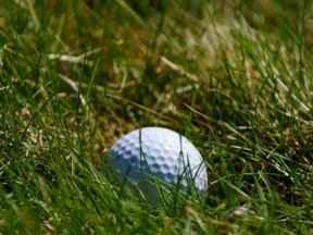 Balle de golf à demi enfoncée dans une herbe haute