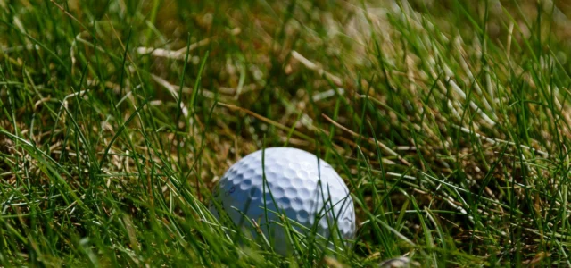 Golfball halb im hohen Gras versunken