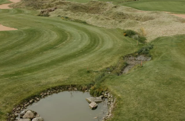 Teich und hohes Gras am Fairwayrand