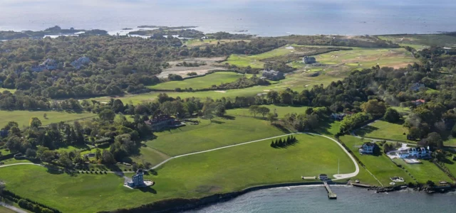 Aerial view of a seaside golf course